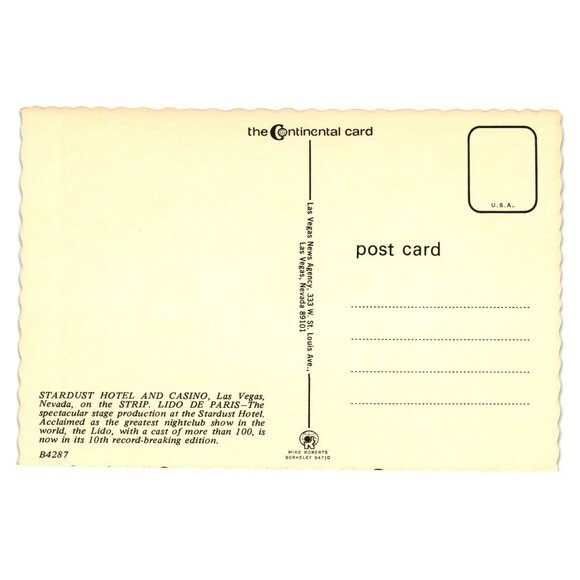Stardust Hotel Casino Show Lido De Paris Vintage Postcard Las Vegas Nevada Strip - Picture 2 of 2